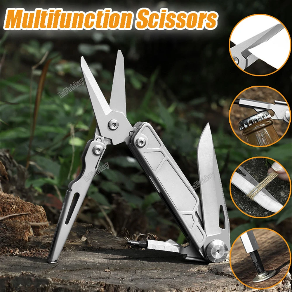 2 in 1 Multifunction Scissors EDC Utility Knife Outdoor Camping Portable Pocket Dolding Knife Stainless Steel Scissors