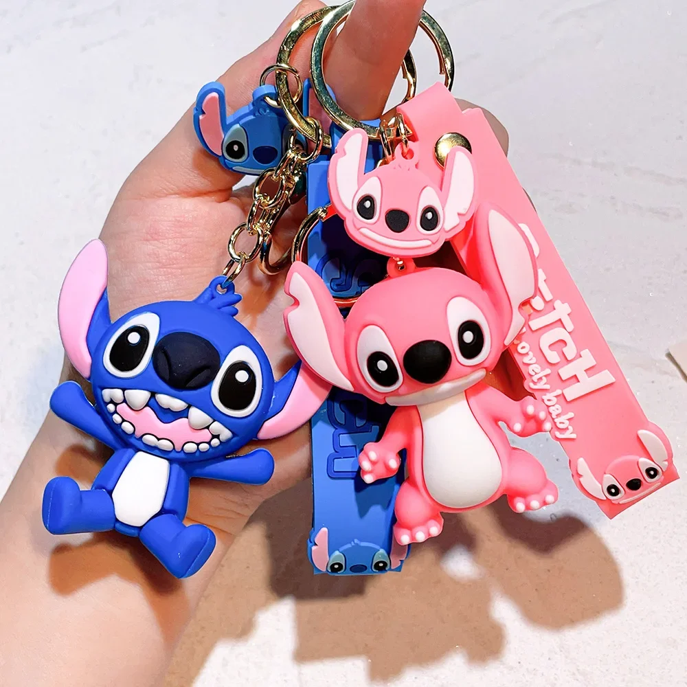 Stitch Disney portachiavi Super Mario Action Figure Toy PVC Silicone ciondolo auto Cartoon Bag stitch figuras ciondolo gioielli regali