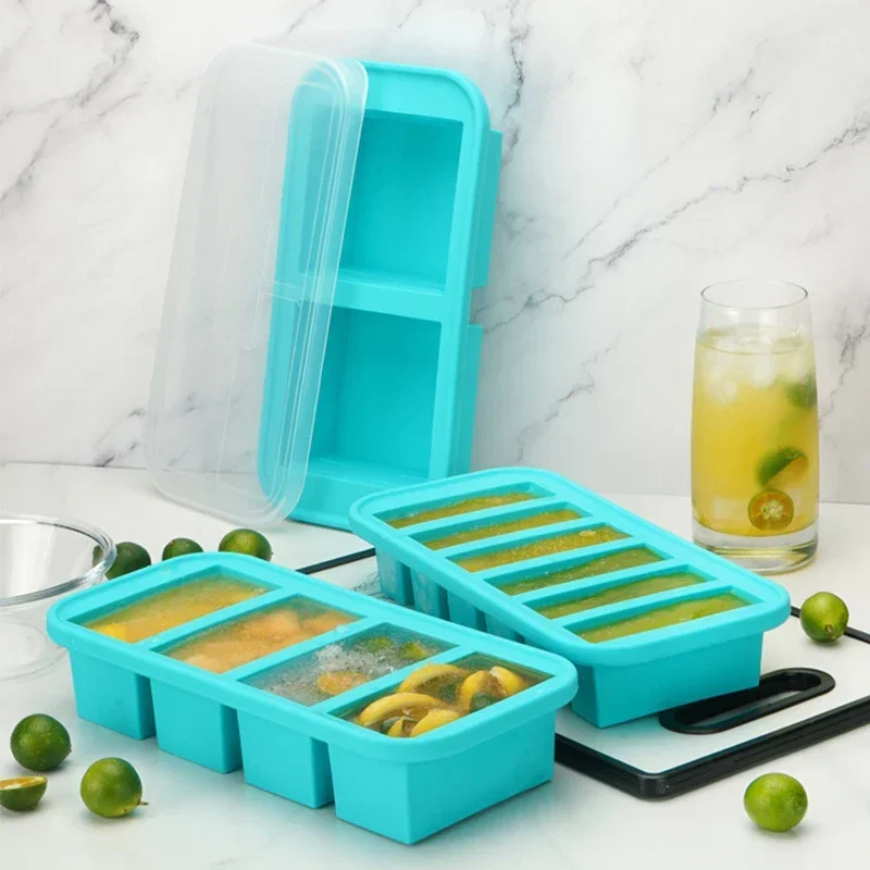 2/4/6 Grids Giant Silicone Ice Cube Tray Mold With Lid Reusable Freeze Preservation Food Storage Container Baking Mold Kitchen