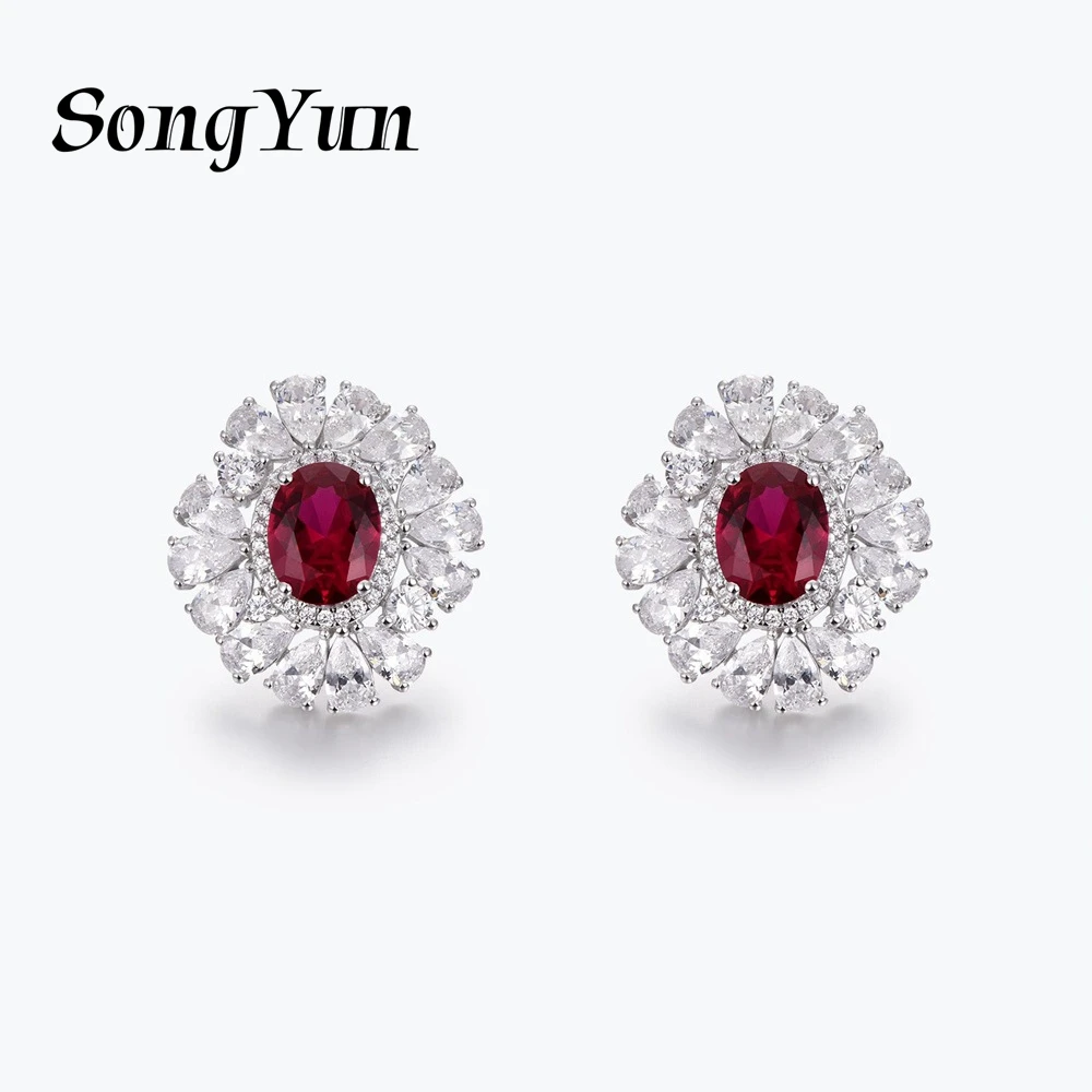 SONGYUN Luxury Jewelry 925 Sterling Silver Earrings Zircon 5A Leverback Anniversary for Women Rhodium Plated Fine Jewelry Earrin