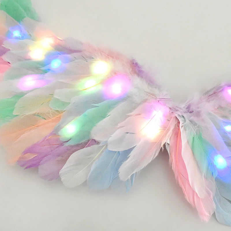 Women Girl Angel LED Feather Wing Glow Light Up Unicorn Headband Fairy Feather Wings For Kids Birthday Party Gifts Cosplay Props