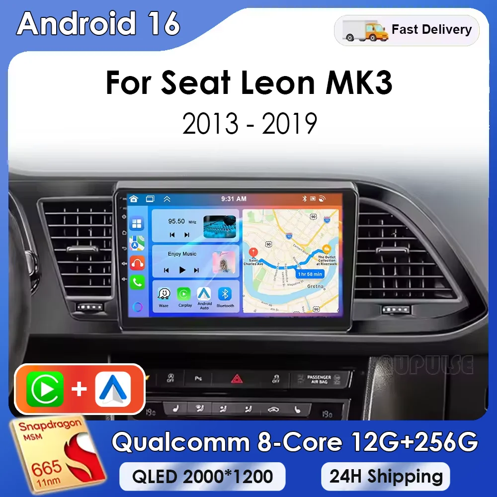 Android 16 para Seat Leon 3 2012 2013 2014 2015 - 2020 Navegación GPS Reproductor Multimedia estéreo wifi+4G Auto BT Carplay Radio para Auto