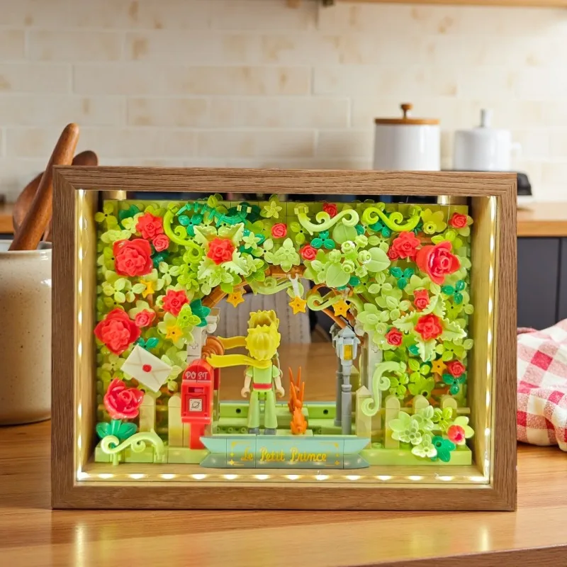 Novo pequeno príncipe blocos de construção abismo espelho moldura da foto construção acessórios desktop montagem quebra-cabeça brinquedo modelo presente