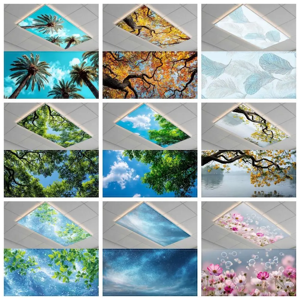 122*61cm Lampshade 14 Styles with 10 Magnetic Buckles Magnetic Light Filters Sky Forest Fluorescent Light Covers Home