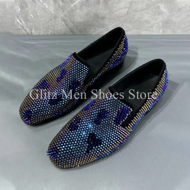 

Rhinestone Studded Sparkly Men Shoes Square Toe Loafers Business Men's Shoes Spring Autumn Formal Wedding Dress Shoes