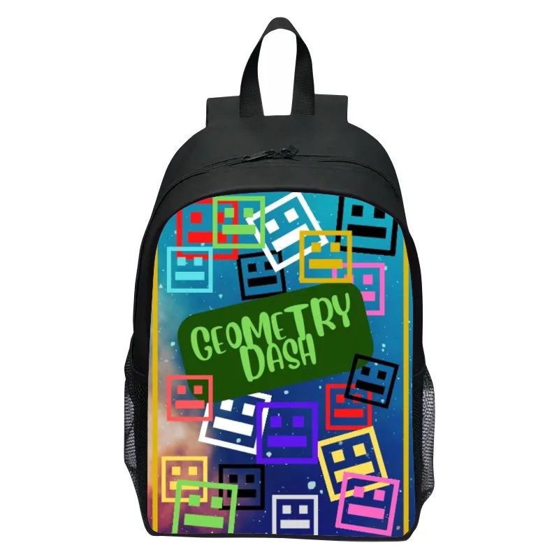 すべての学生向けの新しいプリントされたジオメトリダッシュジオメトリースプリントバックパック、男性と女性向けの漫画バックパック