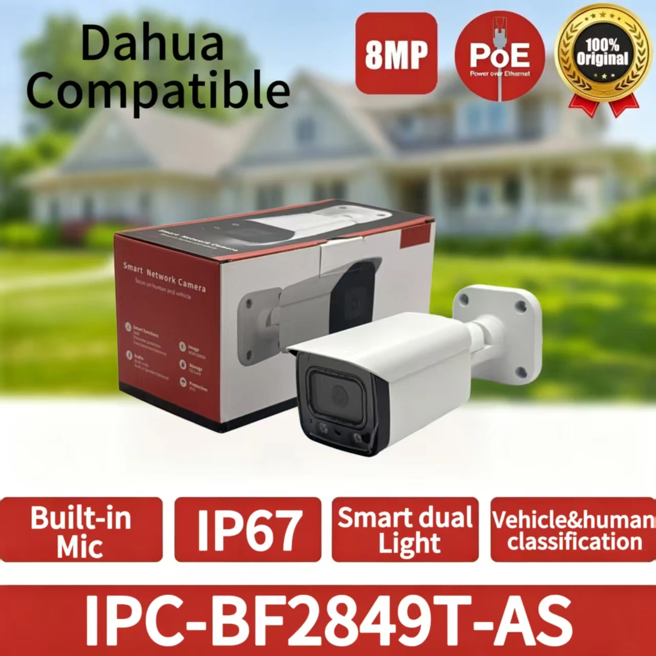 

IPC-BF2849T-AS 8MP 4K Bullet IP Camera Smart Dual Light AI Detection PoE IP67 Outdoor CCTV Security Camera Dahua Compatible