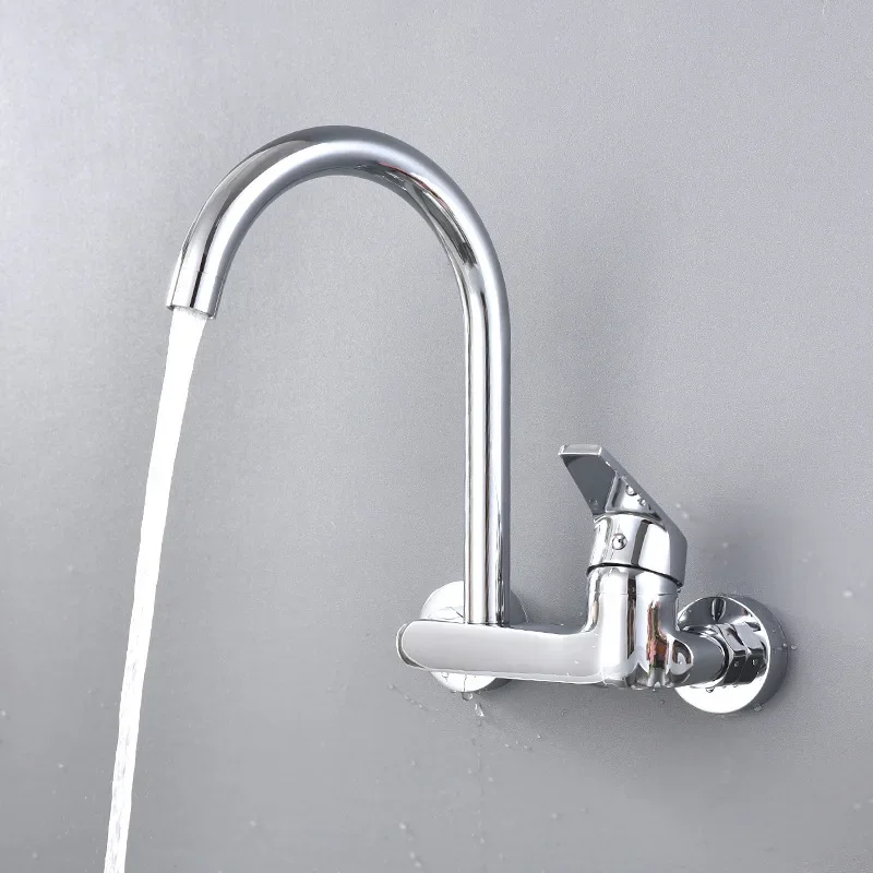 Brass Chrome Kitchen Faucet Wall Mounted Cold Hot Water Mixer Balcony Washing Mop Basin Bibcock Tap Swivel Spout Mop Pool Tap