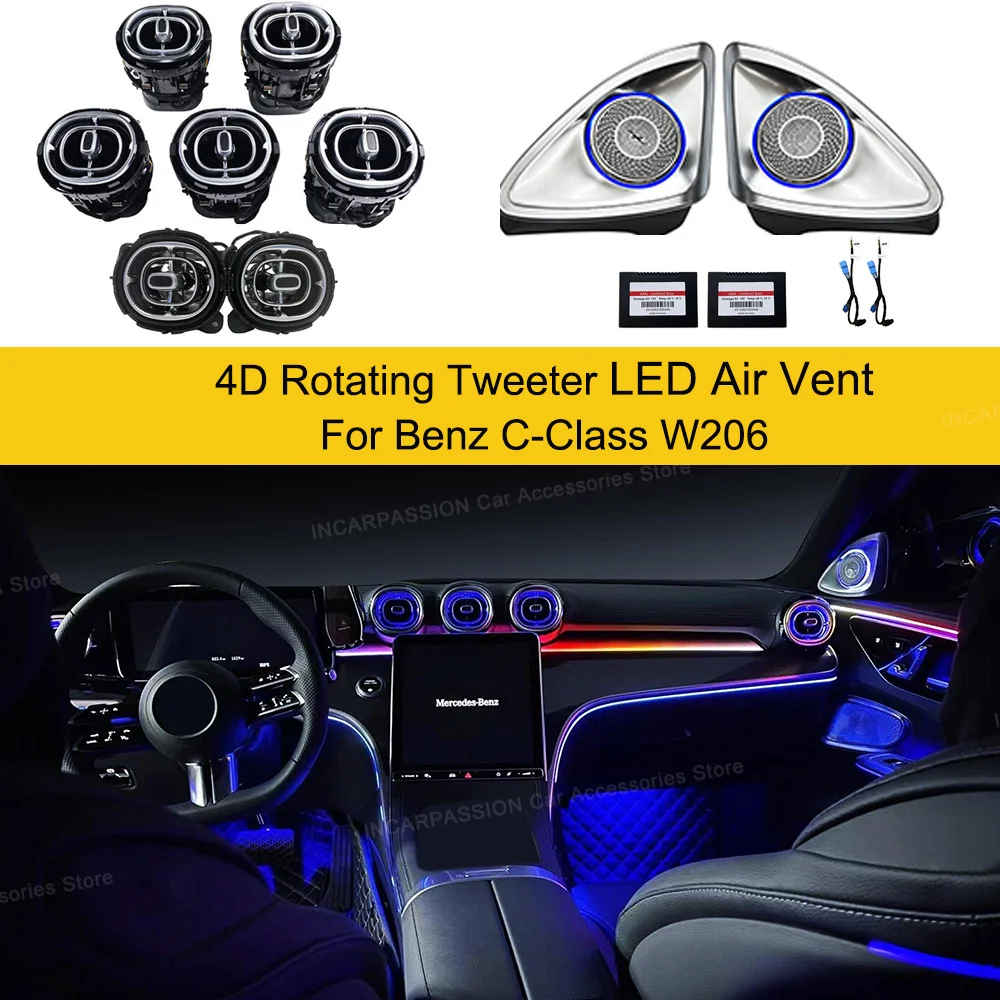 

64-цветный светодиодный 4D высокочастотный динамик, светодиодный вентиляционное отверстие для Mercedes Benz C-class W206, 4d вращающийся твитер, внутренний динамик, окружающее освещение