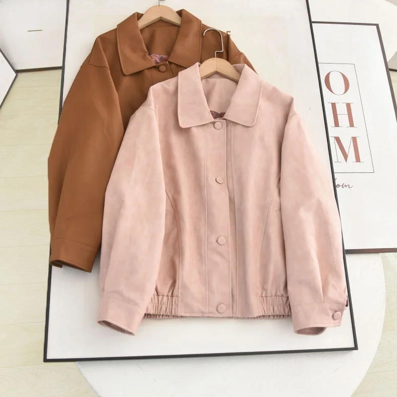 カジュアルスレスイートクールスレシンプルマッチカジュアルスリミングPUレザージャケットコート女性用秋新作