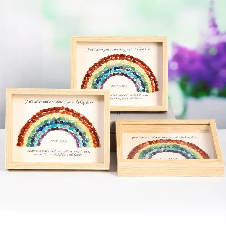 Fashionable Natural Rainbow Original Stone Crystal Photo Frame Wishing Gift Pendant