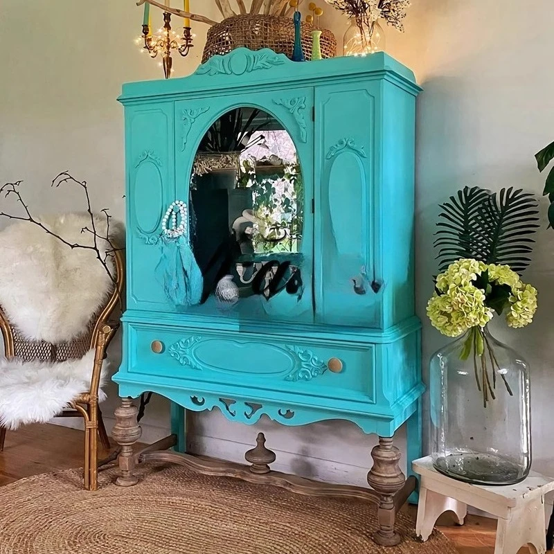 

French Retro Wine Cabinet European American Solid Wood Carving Display Cabinet Integrated Partition Storage Dining Side Cabinet