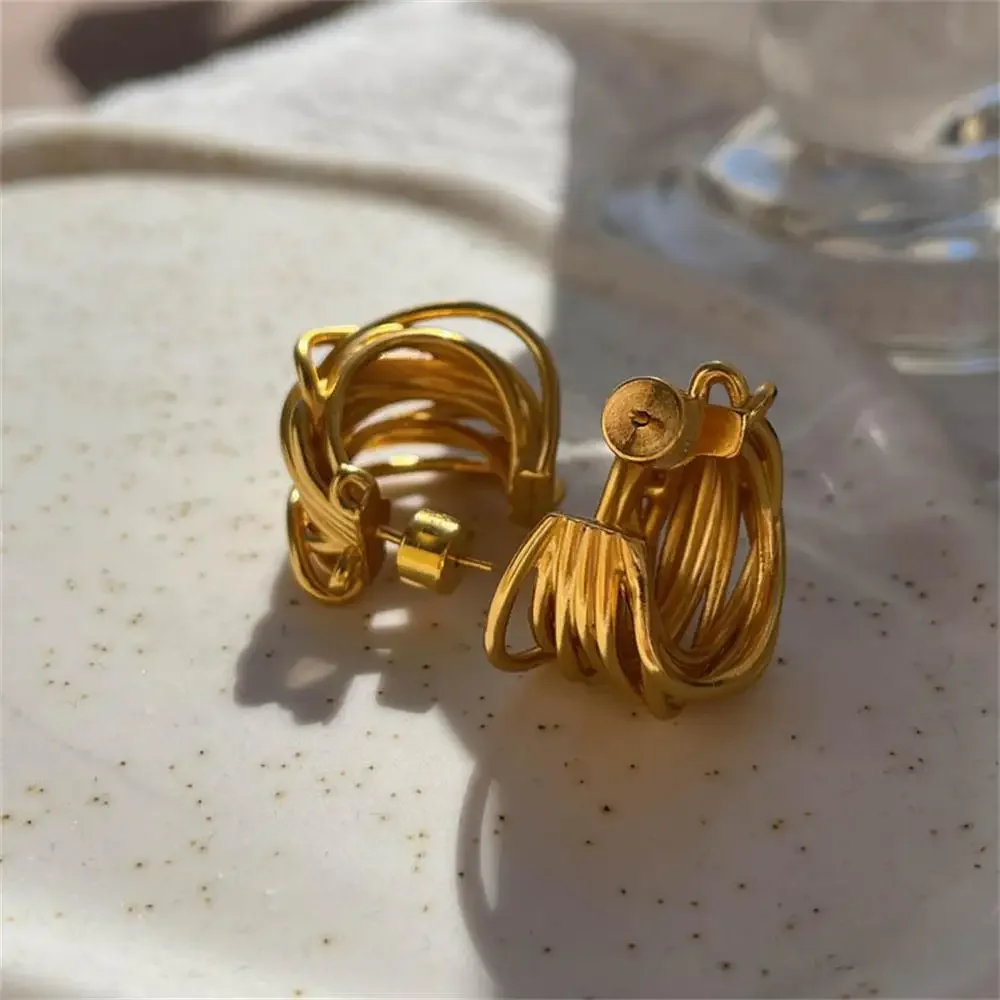 18K Gold Plated Anti Allergic Multilayer Metal CC Colorblocked Huggie Hoop Earrings Polished CZ Flower Small Ear Stud Pendientes