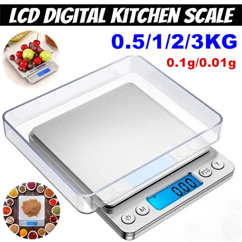 Digital Kitchen Scale Mini Pocket Stainless Steel Precision Jewelry Electronic Balance Weight Gold Gram 500g/ 1000g/2000g/3000g