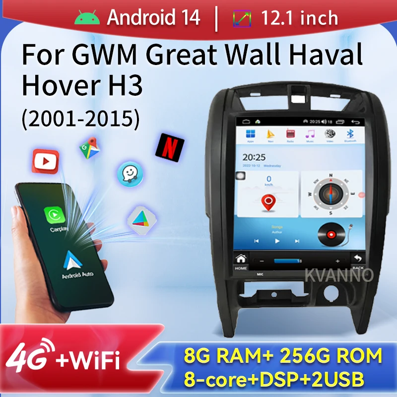 

2Din For GWM Great Wall Haval Hover H3 2001-2015 Car Radio Multimedia Player Android Auto Carplay Stereo Receiver Bluetooth GPS