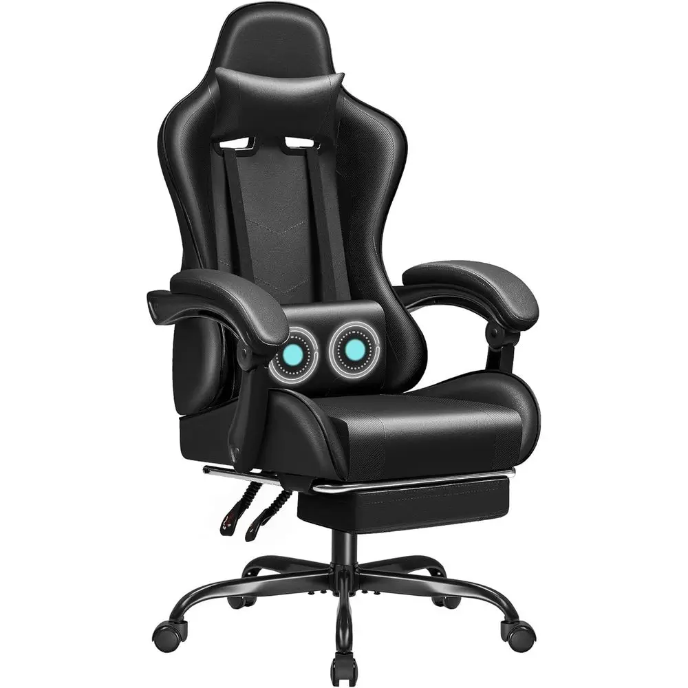 Ergonomic Swivel Gaming Chair with Lumbar Support, Adjustable Height, and Footrest (Black)