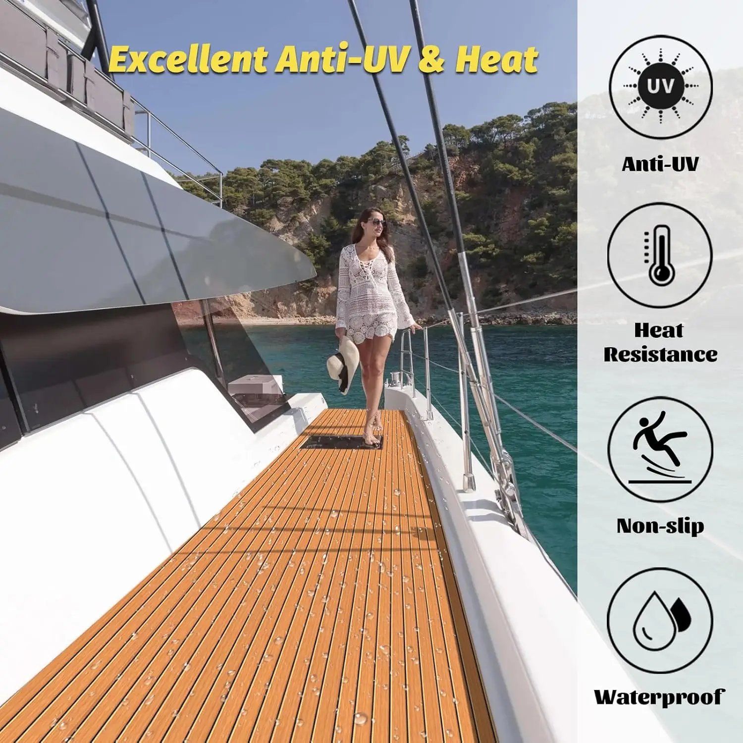 2400x45cm Marine EVA Foam Boat Flooring Pad Self Adhesive Non-Slip Faux Teak Decking Sheet Pad for Boat Yacht Jet Ski Deck Mat - view 3