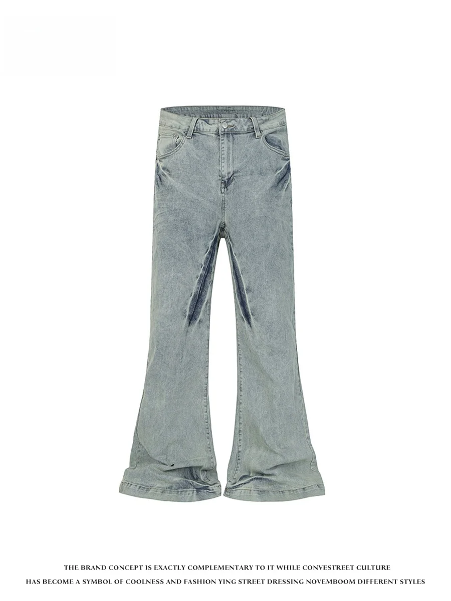 Calças Jeans Vintage Lavadas Estilo Americano High Street com Corte Slim para Homens e Mulheres, Cintura Alta e Pernas Largas