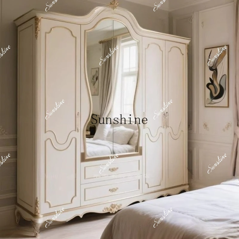French luxury solid wood wardrobe, master bedroom 2.5 meters against the wall, palace style storage  FT