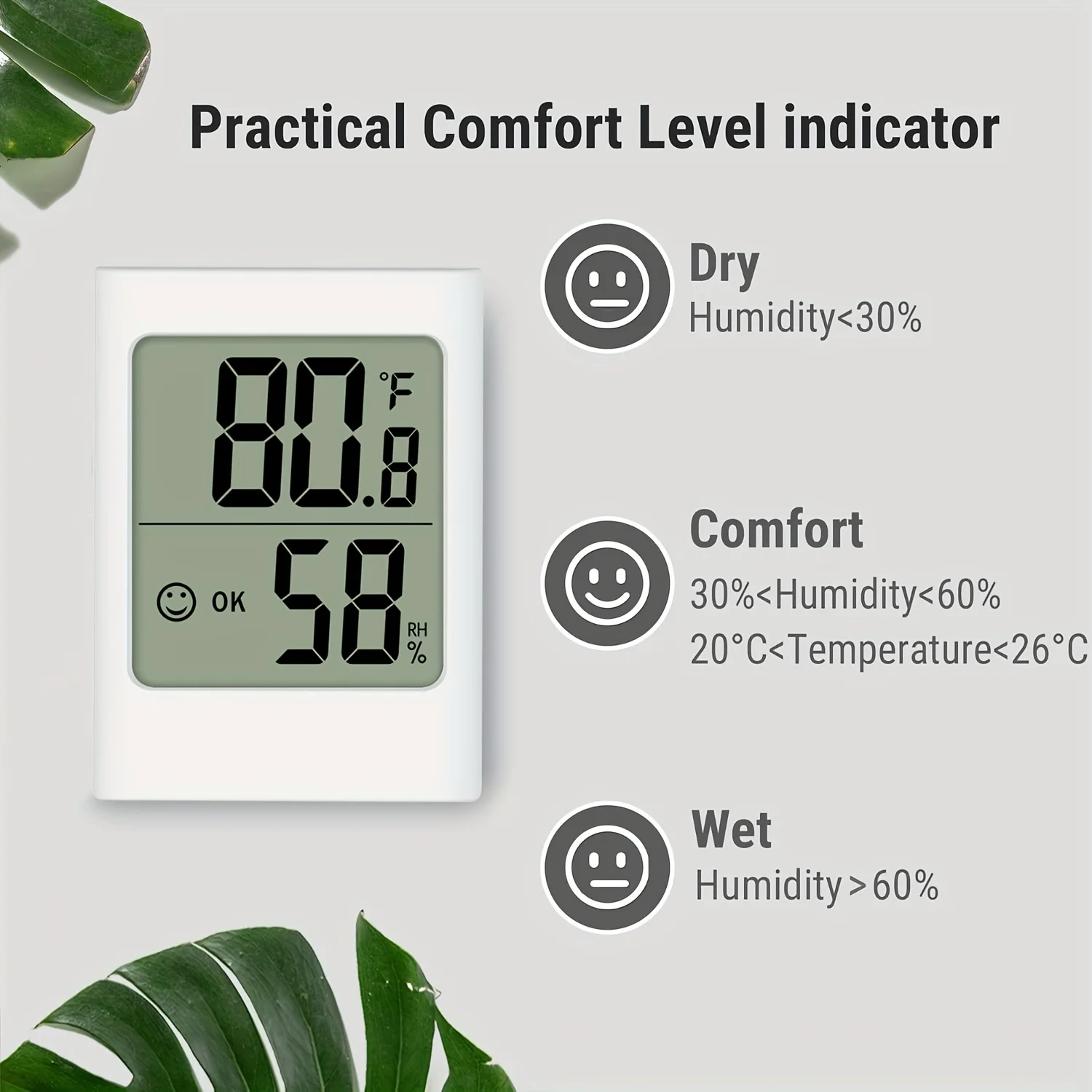 1pc Digital LCD Indoor Thermohygrometer with Temperature Humidity Meter for Living Room, Office, Garage, Greenhouse, Mini Size