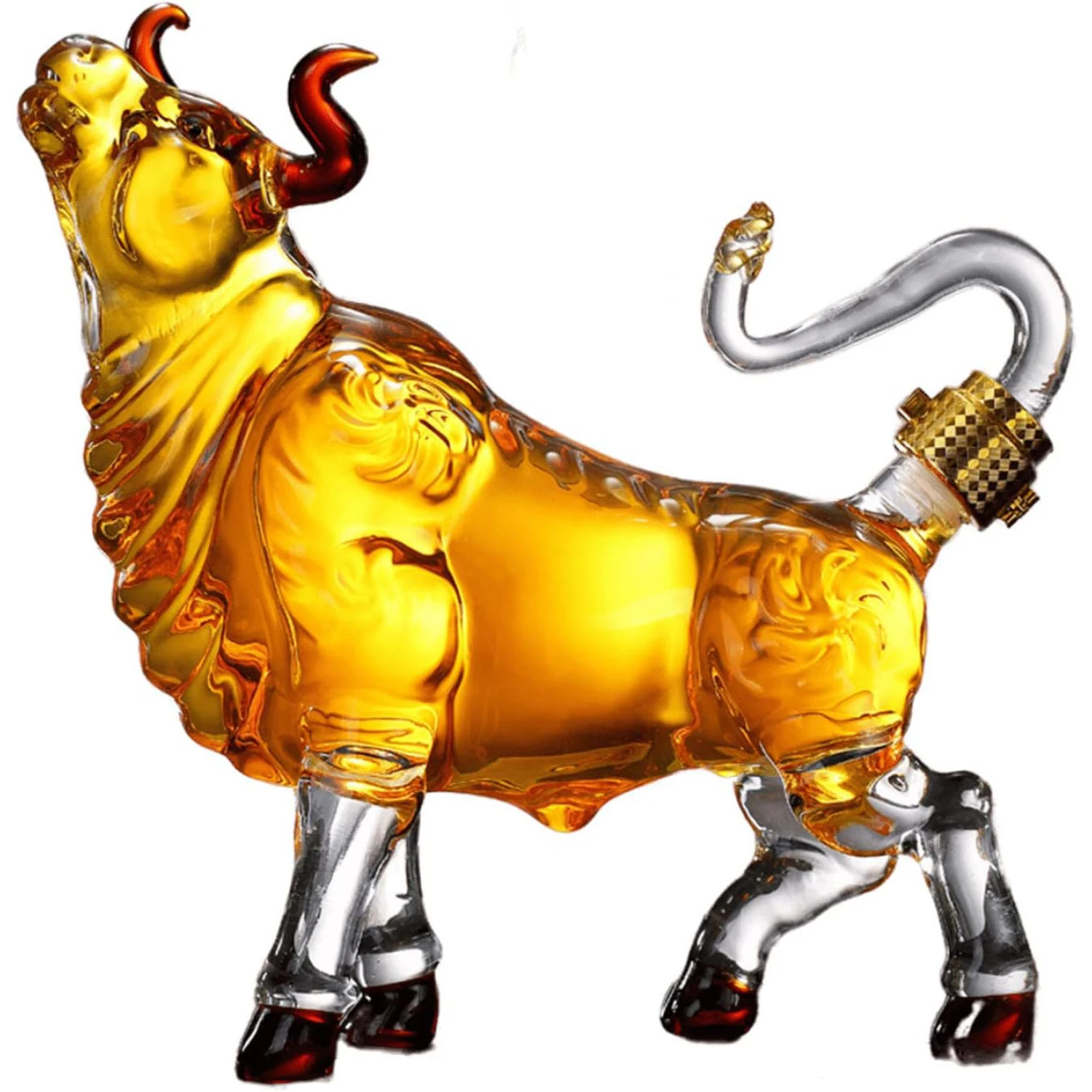 1 decantador en forma de toro, un toro mirando hacia arriba, hecho de vidrio de alto borosilicato, artesanías de vidrio hechas a mano, adecuado para whisky, vodka, brandy, vino tinto, regalos del día de la madre y del padre, regalos para padres, maridos, novios para hombres