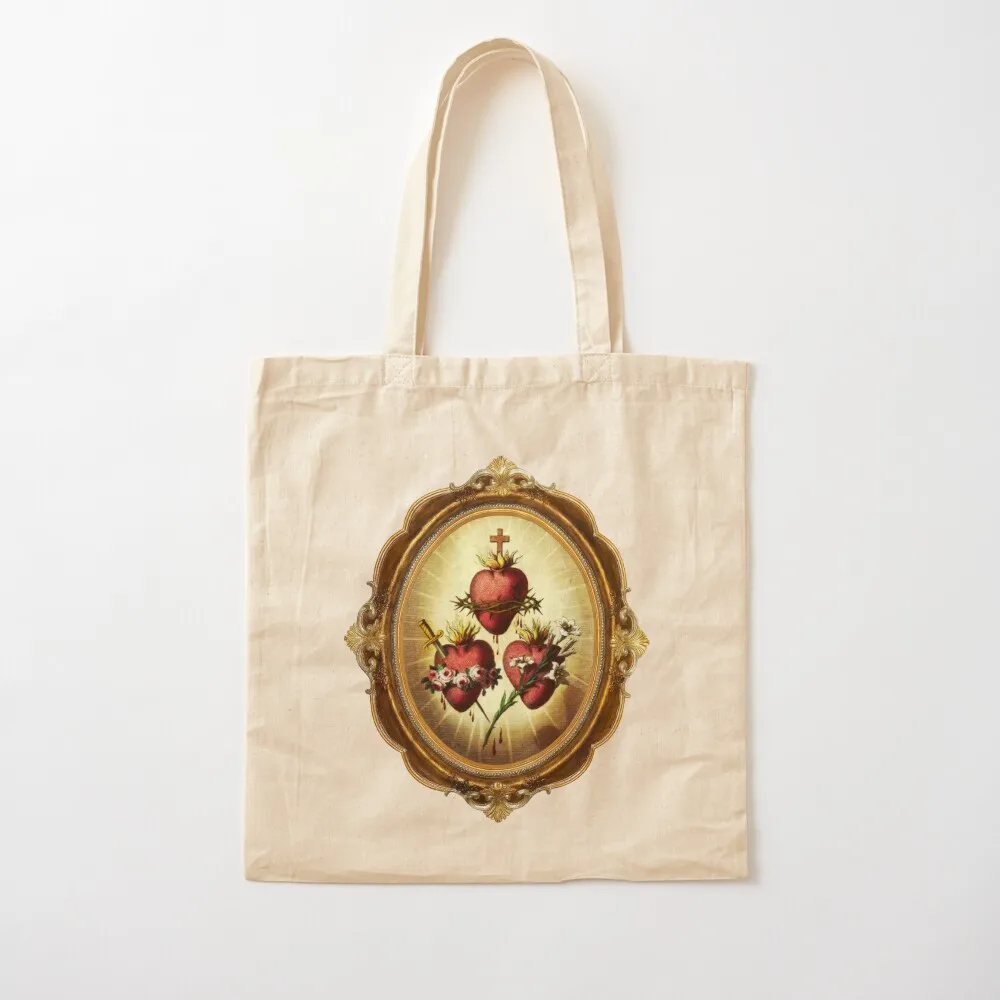 Photo of the Three Sacred Hearts in a frame by Pratos Celestes Tote Bag Gift bag great bag Lady