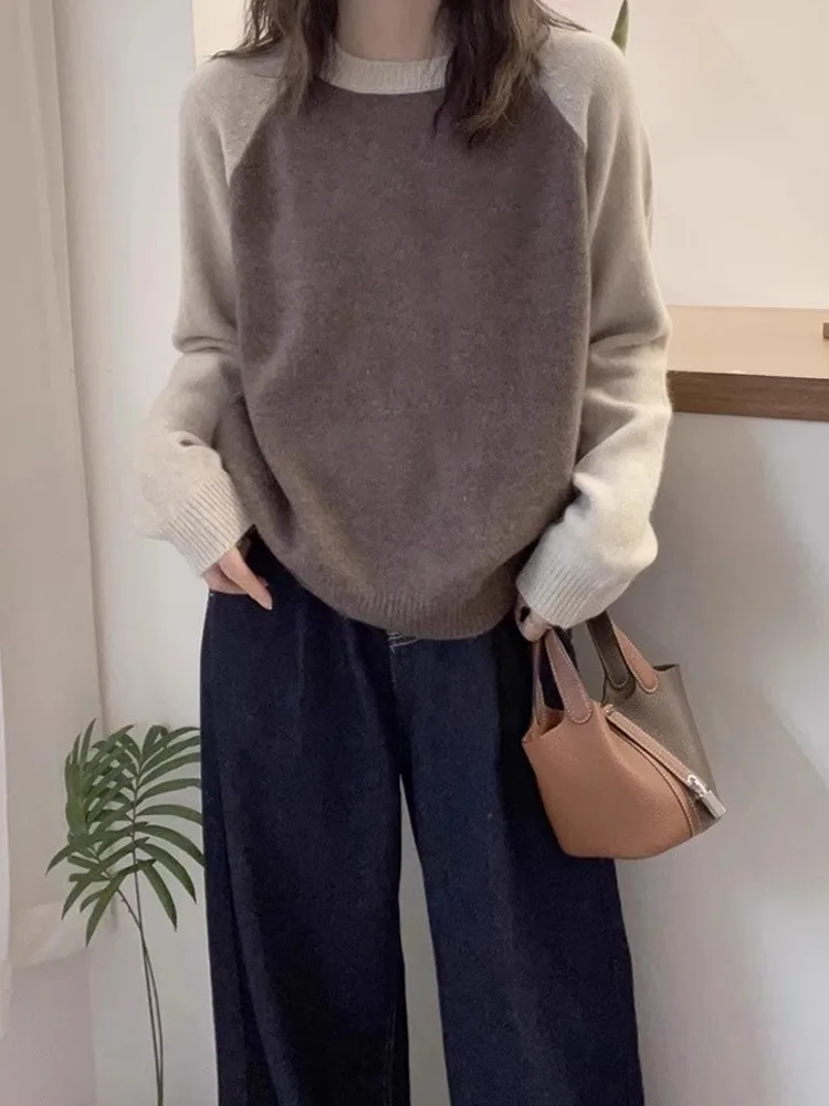 Faionable Color Blo oulder Sve suéter de lana suelto largo Sve Camere Top Casual redondo Ne Commute Sle otoño