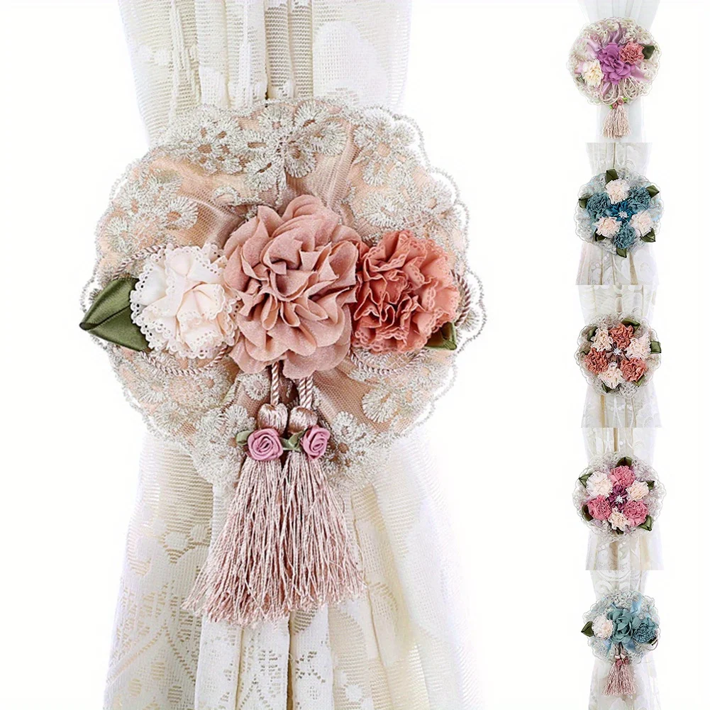 2Pcs Curtain Tieback Tie Rope Elegant Flower Adjustable Decorative Fashion Drapes Curtain Straps for Living Room