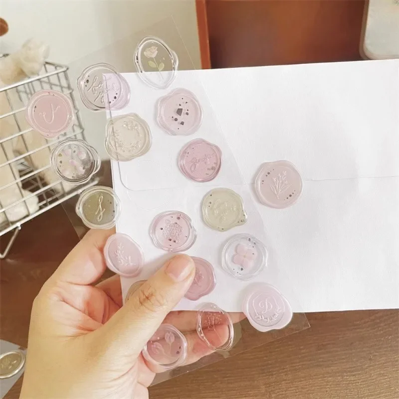 Ins Style Wax Seal Stamp Stickers 18pcs DIY Scrapbooking Journal Planner Decor Cute Korean Stationery Envelope Sealing Tags New