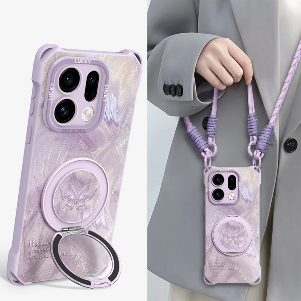 

Magnetic Phone Case for OPPO Find X9 X9 Pro Crossbody Neck Strap Liquid Silicone Slim Cover Rotating Ring Anti Drop
