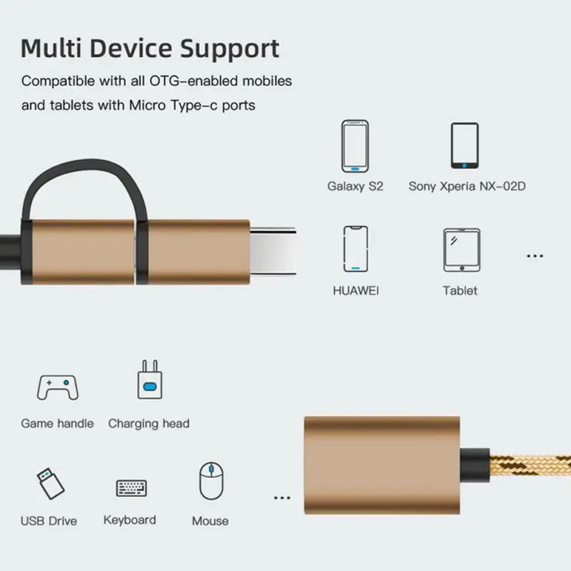 hot 2 in 1 OTG Adapter Cable Nylon Braid USB 3.0 to Micro USB Type C Data Sync Adapter for Huawei for MacBook U Disk Type-C OTG