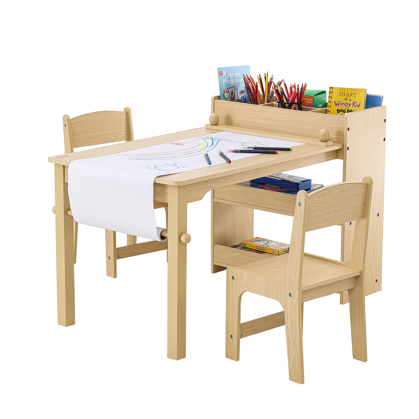 VEVOR Kids Table and Chair Set Wooden Activity Table with Storage Space and Boxes Kids Play Table for Art Craft Reading Learning