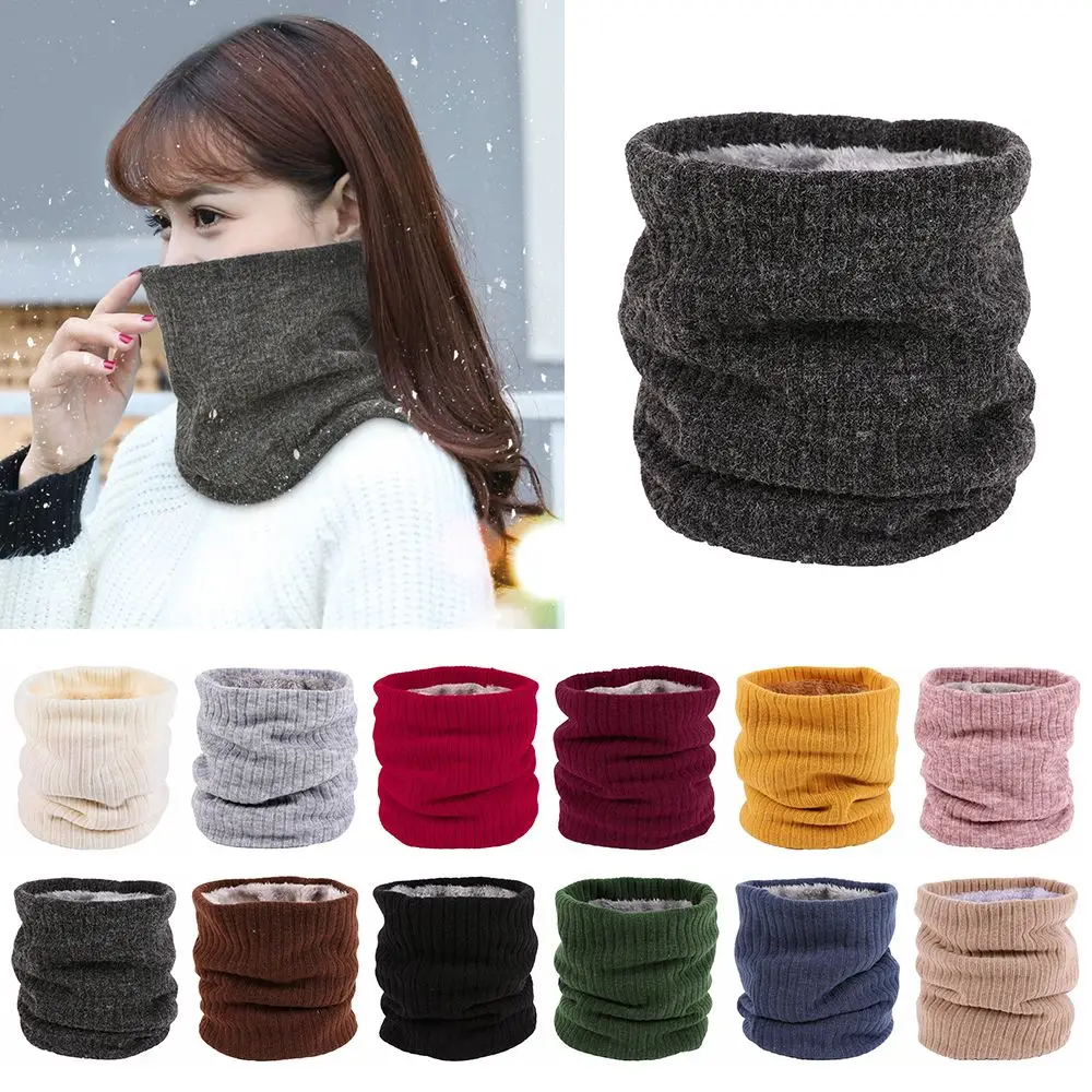 Soft Unisex Double-Layer Collar Scarf Windproof Knitted Circle Loop Scarves Neck Warmer Winter Neck Gaiter Fleece Lined Scarf