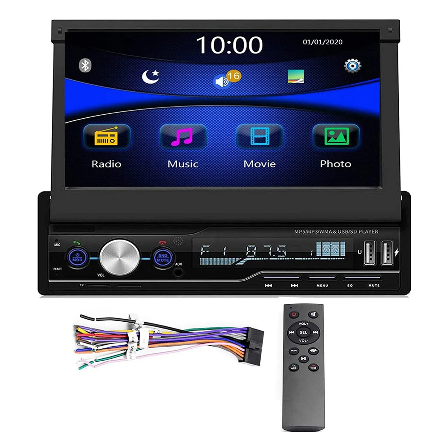 

Single Din Car Stereo 7 Inch Bluetooth Car Audio Video Player RDS FM AM Car Radio Player USB/AUX/TF HD