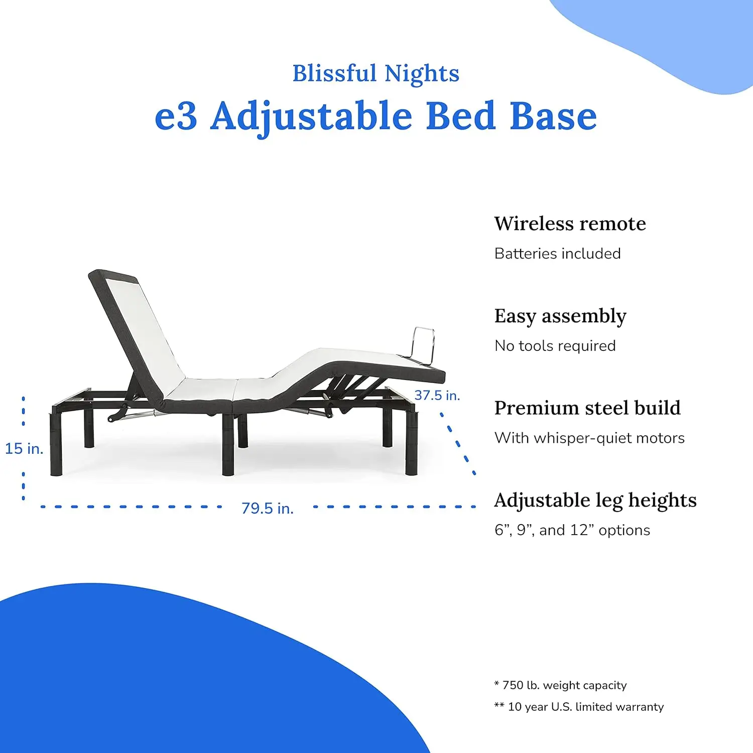 E3 Split King Adjustable Bed Base Frame With 14