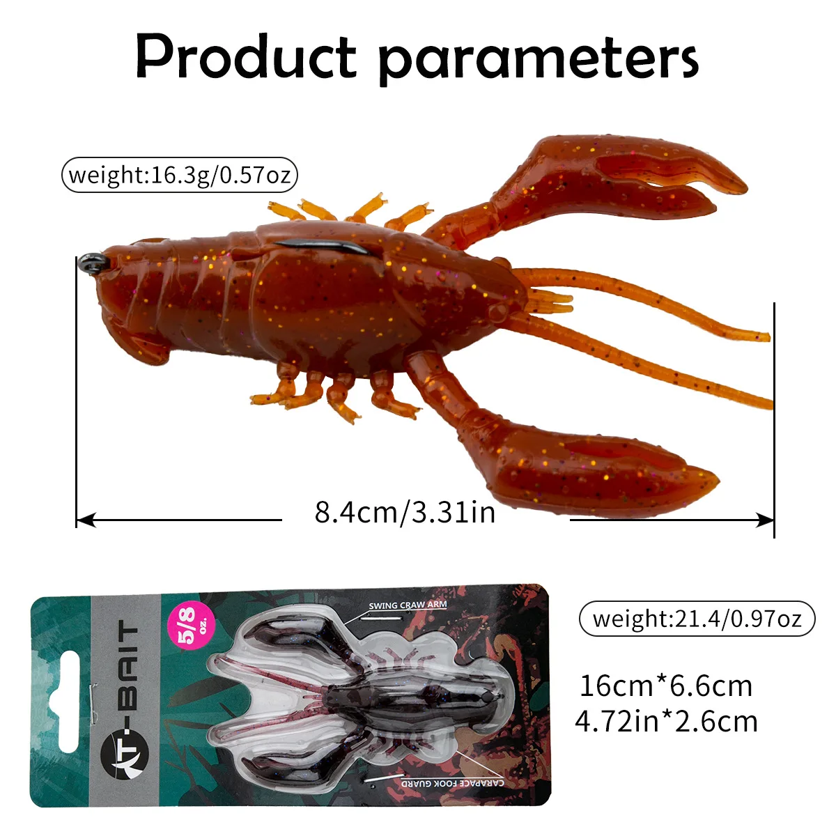 Sea.YoLo Fishing Bait 16.3G 8.4CM Realistic Crayfish Design Soft Chunky Body Artificial Glow Lure for Bass Fishing Accessories