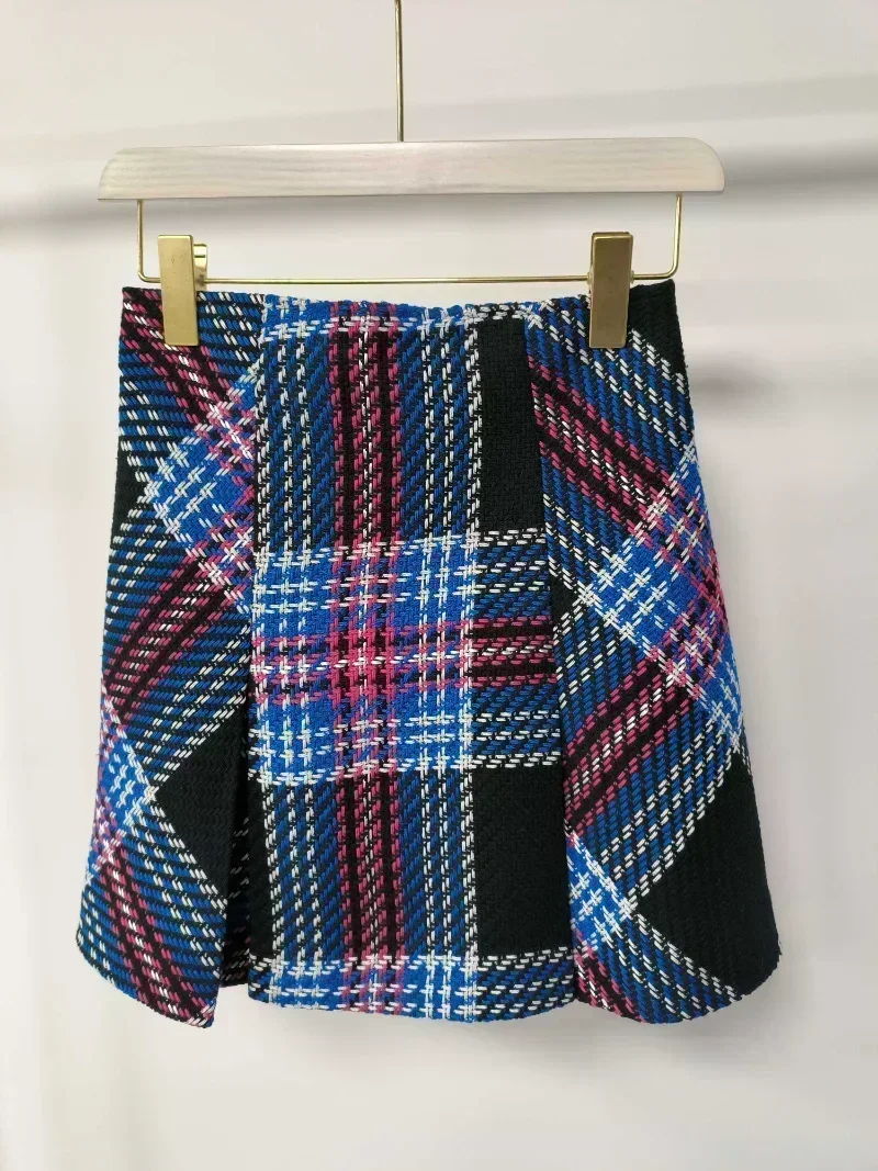 Kuzuwata High Waist Slim Contrast Color Plaid Mini Skirt Kawaii Autumn Winter Japanese Jupe Harajuku Faldas Mujer Moda