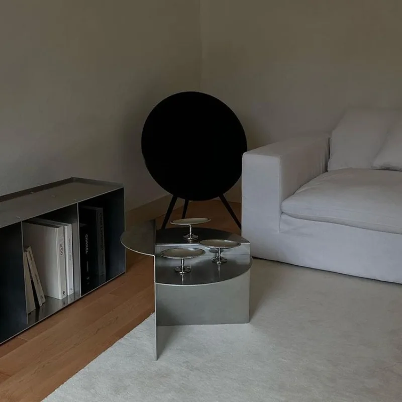 Stainless steel coffee table wabi wind round metal coffee table Korean Internet celebrity designer side table