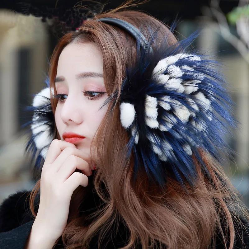 Women Winter Natural Fur Earmuff Warm Female Genuine Raccoon Fur Ear Cover With Sheep Leather Headbands Fur Earcap