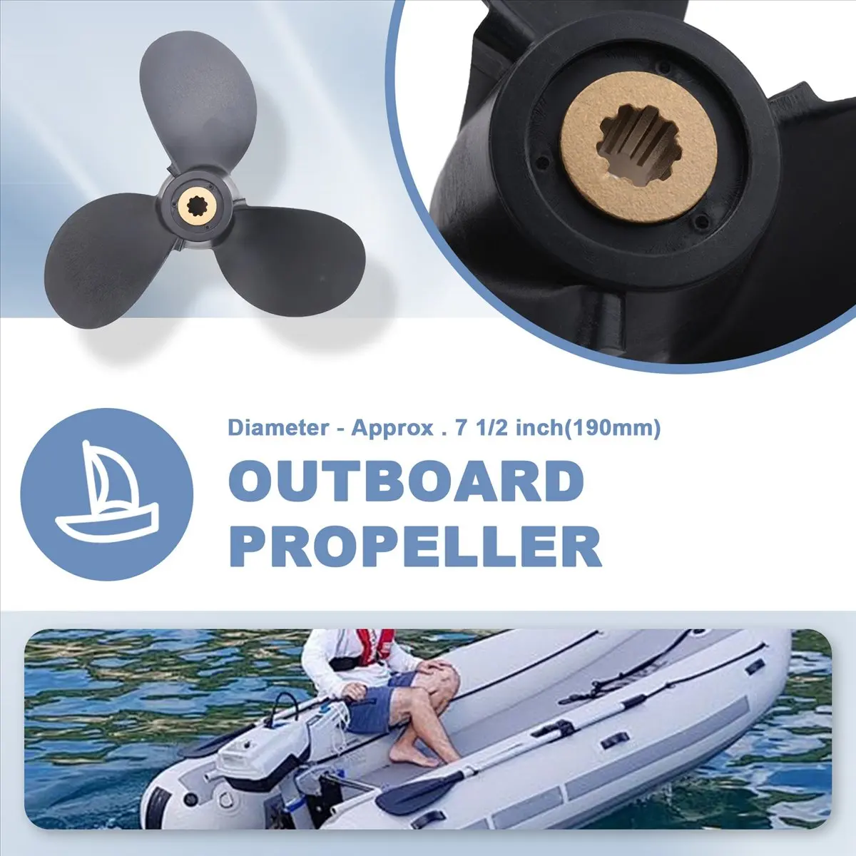 Super Sale Outboard Propeller 6E0-45941-01-El 7 1/2X8-Ba for Yamaha 4Hp-6Hp Plastic Alloy 3 Blade Black 9 Spline Tooth