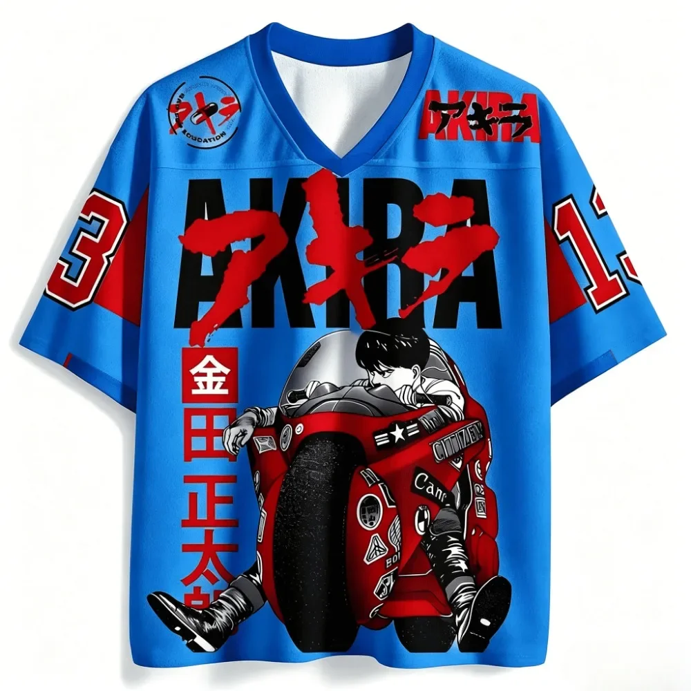 Modisches Akira 3D-gedrucktes, atmungsaktives, schnell trocknendes Sport-T-Shirt mit V-Ausschnitt für Herren und Damen – Outdoor-Hip-Hop-Y2K-Trend-Familienmantel – Detail 7