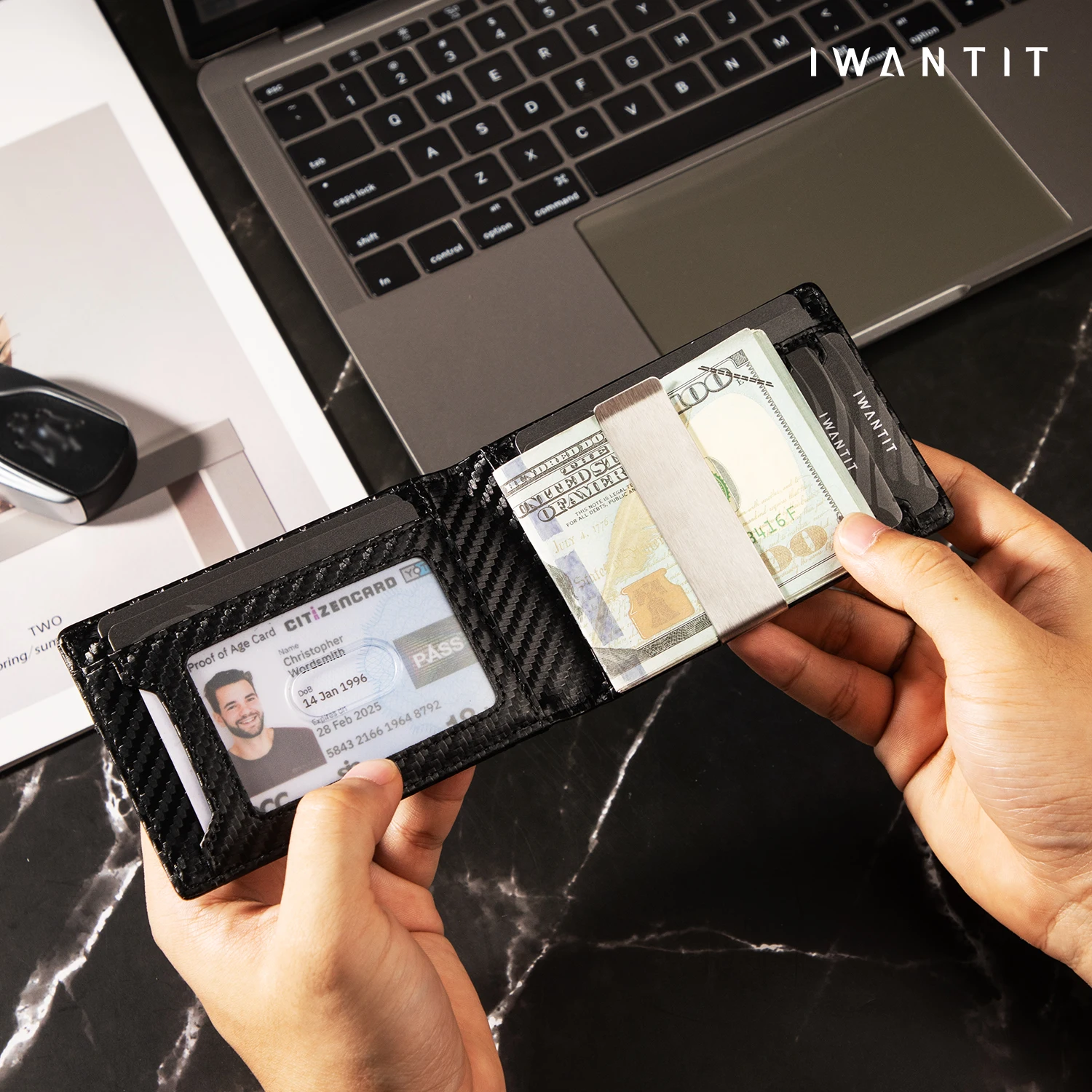 IWANTIT Leather Card Wallet for Men & Women | 5 Static + 1 Elastic Slots (6-Card Capacity) | RFID-Blocking Flip Design