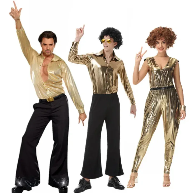 

Couples 1960's 70's Hippies Disco Costumes Carnival Halloween Cosplay Adult Hippies Dance Outfits Party Dress Up For Man Women R