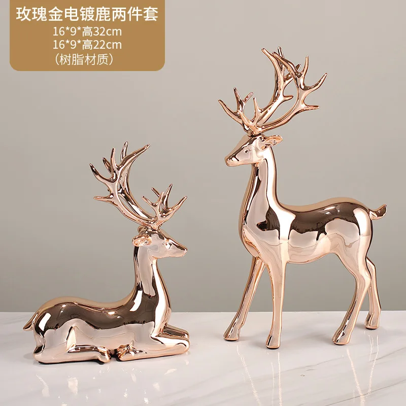 Nordic Fashion Electroplated Moose Resin Craft Home Decor Statue for TV Cabinet Office Desk Multiple Colors