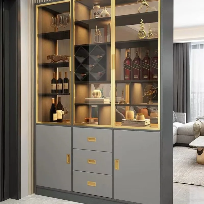 Solid wood entrance wine cabinet glass door modern simple light luxury high-end living room small apartment wall partition scree