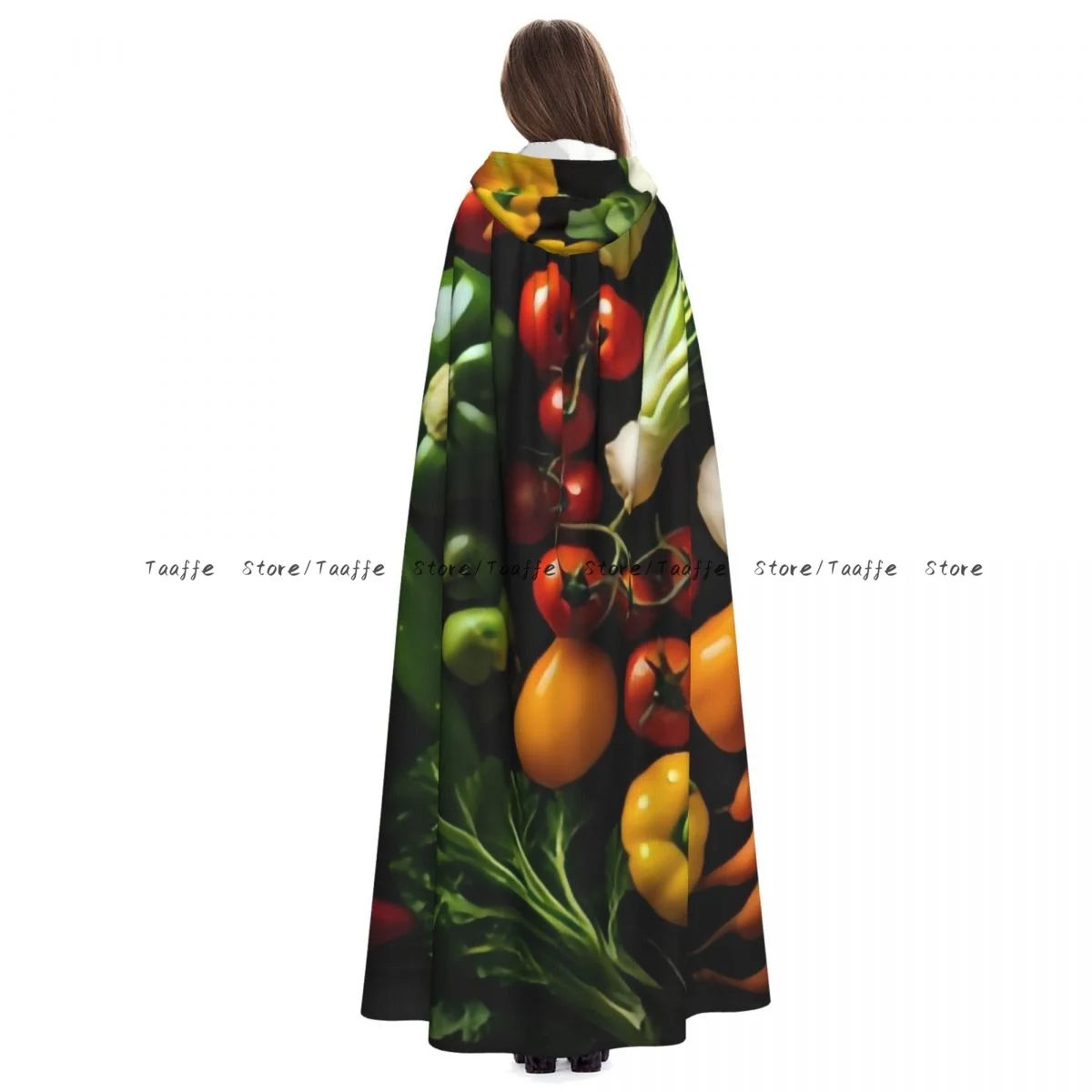 Capa unisex de Halloween con verduras y brócoli, tomates, pimientos, capa con capucha, disfraz Medieval, bruja, Wicca, vampiro
