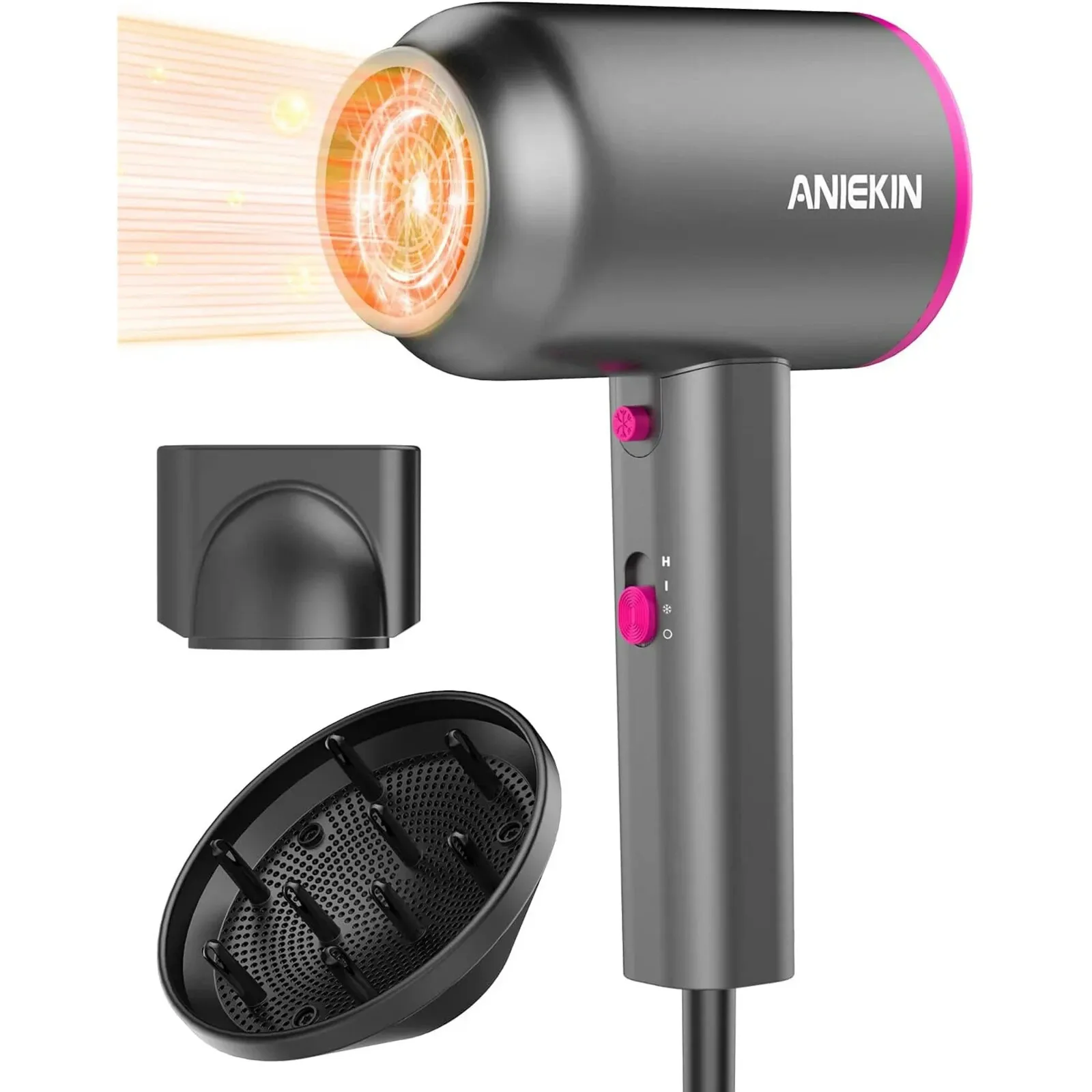 

ANIEKIN Hair Dryer with Diffuser, 1875W Ionic Blow Hair Dryer (GRAY)