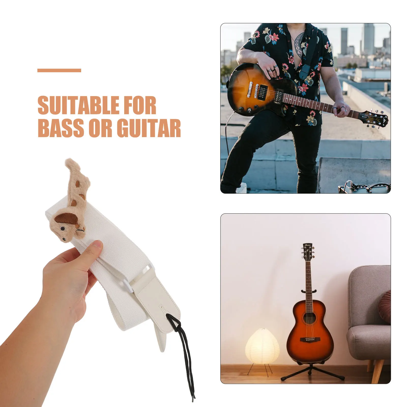 สายสะพายกีตาร์ 3 มิติ รูปสุนัข แบบนุ่ม ปรับได้ ใช้แทนสายกีตาร์โปร่ง กีตาร์ไฟฟ้า เบส อูคูเลเล่