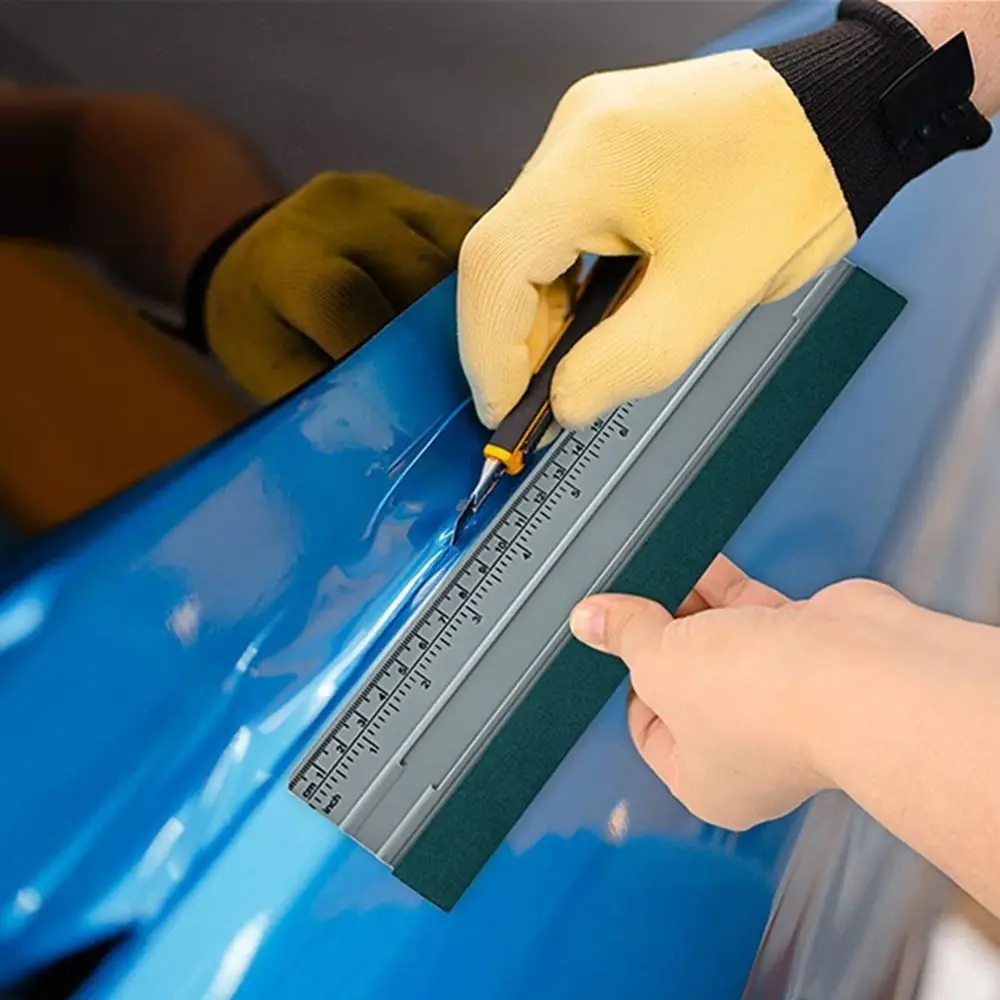 Suede Felt Vinyl Wrap Squeegee With Ruler Scratch-Free Car Film Scraper Non-slip Measuring Edge Film Install Applicator