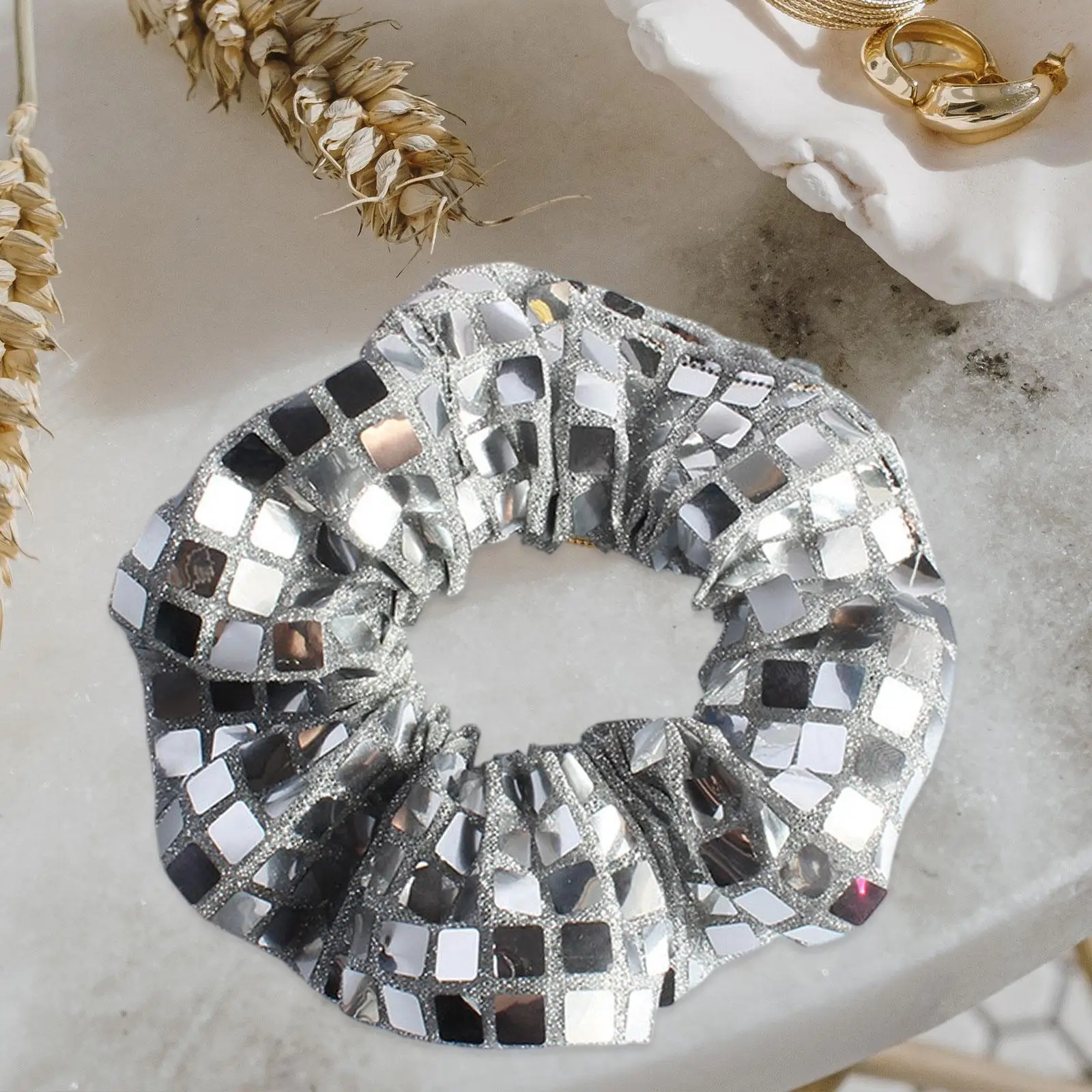 Hair Scrunchie for Women Mirror Shiny Headdress Sequin Fashion Hair Loop